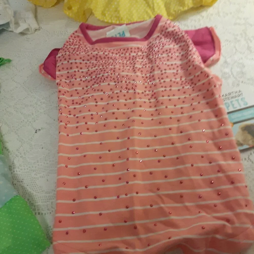 Lot of 4 Martha Steward (M) Dog Dresses. Green, Pink, Yellow & White Eyelet.